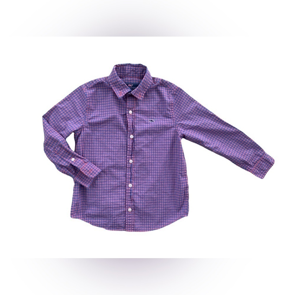 Vineyard Vines Size 5 Coral and Blue Whale Button Down Shirt